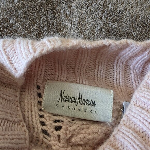 Neiman Marcus 100% Cashmere Sweater Large Pink Cable Knit Mock Neck Pullover - Picture 5 of 16